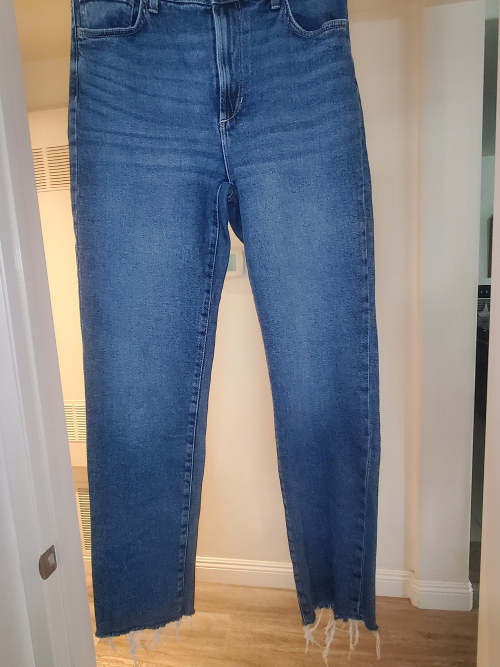 Joe's Jeans Mid Blue Cropped Raw-Hem Straight Jeans